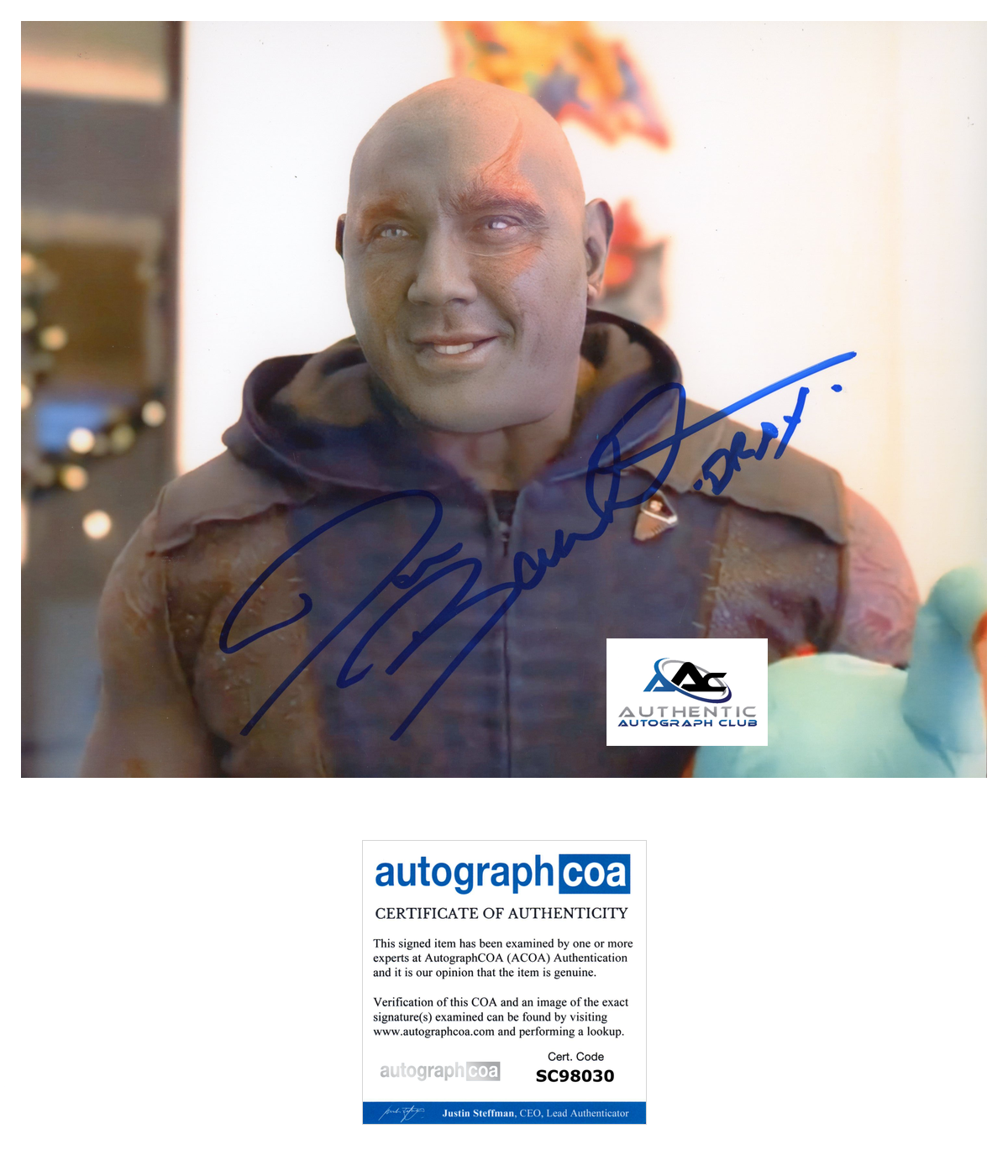 DAVE BAUTISTA AUTOGRAPH SIGNED 8X10 PHOTO GOTG DRAX WWE WRESTLER ACOA