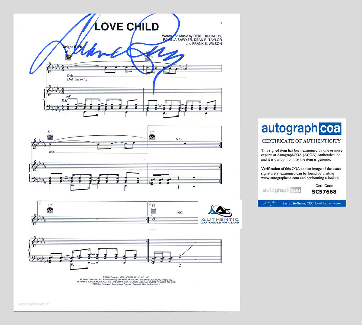 DIANA ROSS AUTOGRAPH SIGNED LOVE CHILD SHEET MUSIC ACOA