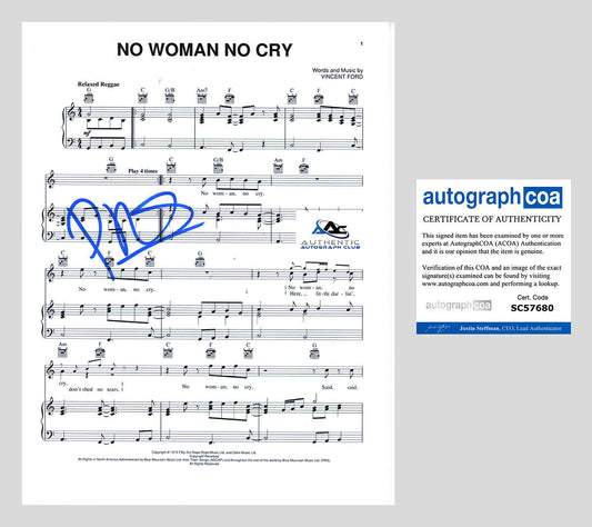 PRAS AUTOGRAPH SIGNED NO WOMAN NO CRY FUGEES SHEET MUSIC ACOA