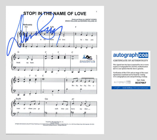 DIANA ROSS AUTOGRAPH SIGNED STOP IN THE NAME OF LOVE SHEET MUSIC ACOA