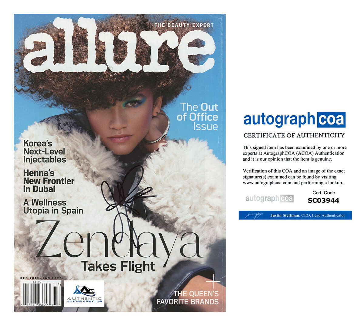 ZENDAYA AUTOGRAPH SIGNED ALLURE MAGAZINE SPIDER-MAN DUNE EUPHORIA ACOA