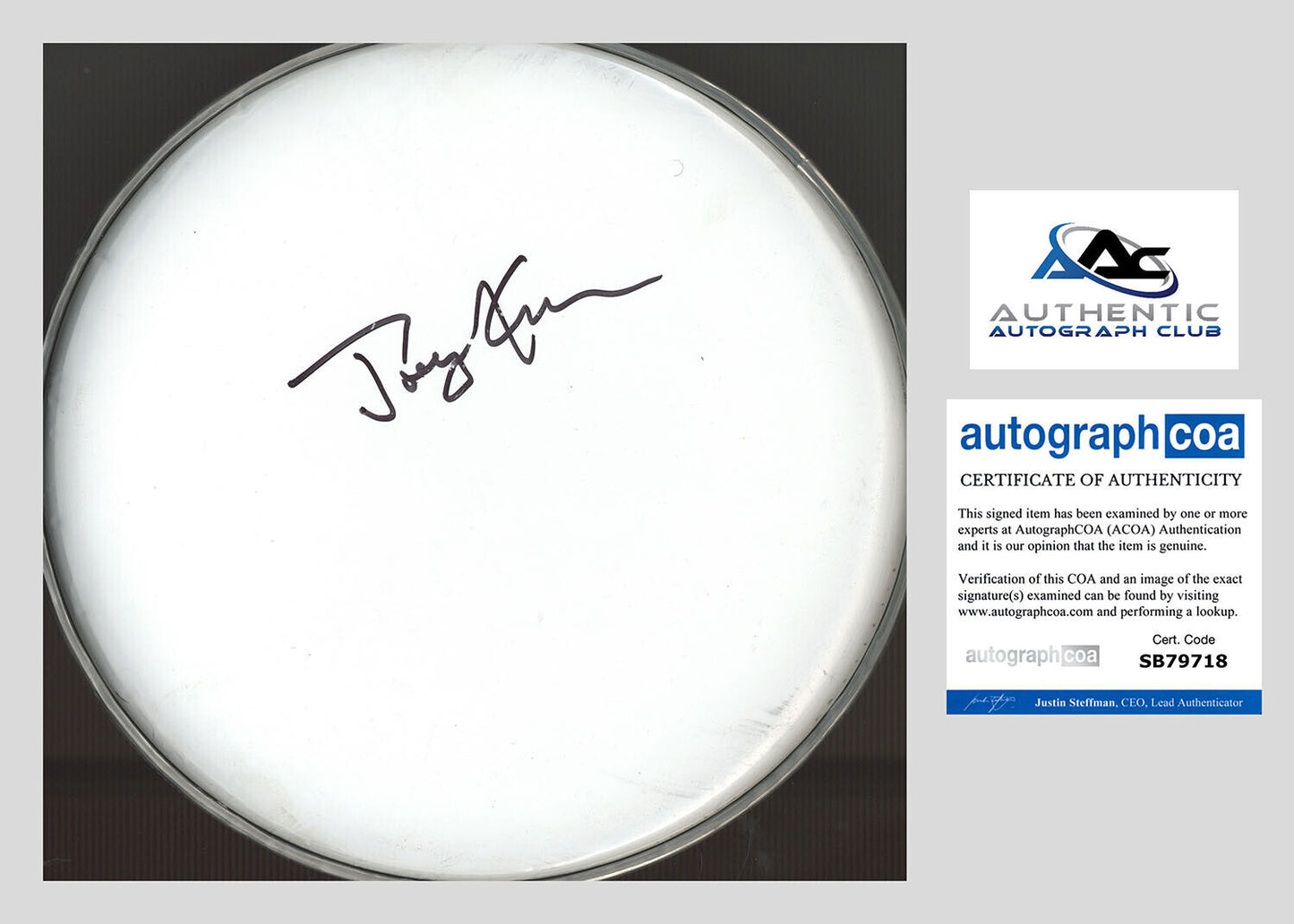 JOEY KRAMER AUTOGRAPH SIGNED DRUMHEAD AEROSMITH ACOA