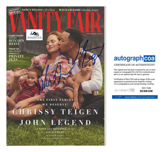 CHRISSY TEIGEN AND JOHN LEGEND AUTOGRAPH SIGNED VANITY FAIR MAGAZINE ACOA