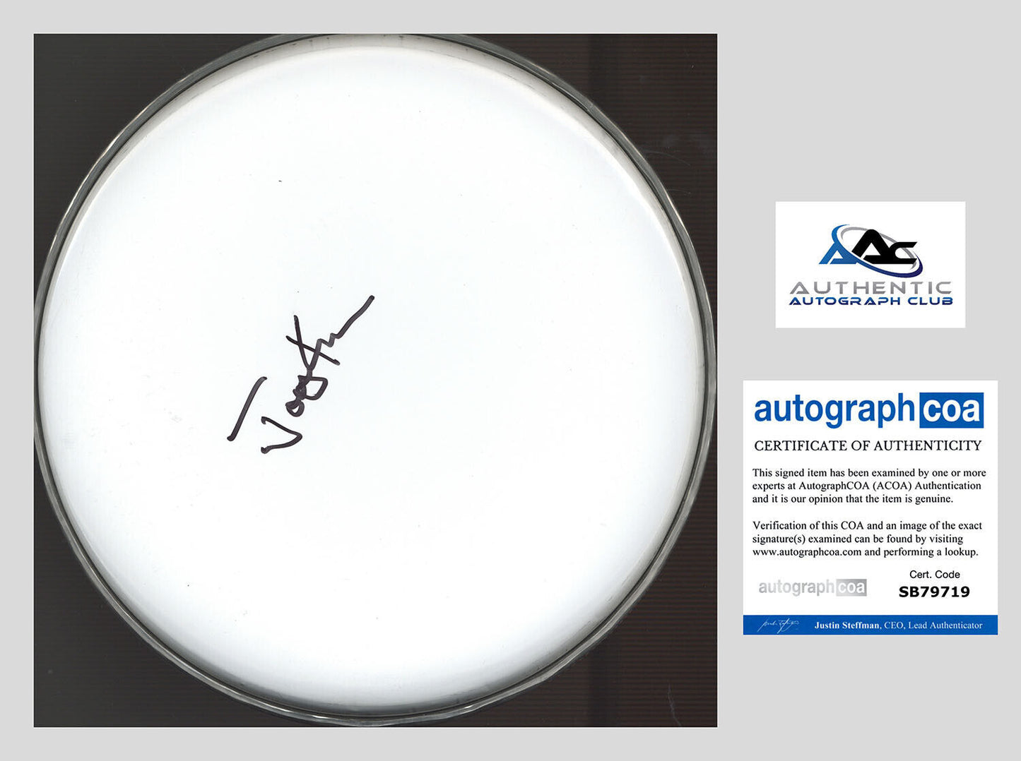 JOEY KRAMER AUTOGRAPH SIGNED DRUMHEAD DRUM HEAD AEROSMITH ACOA