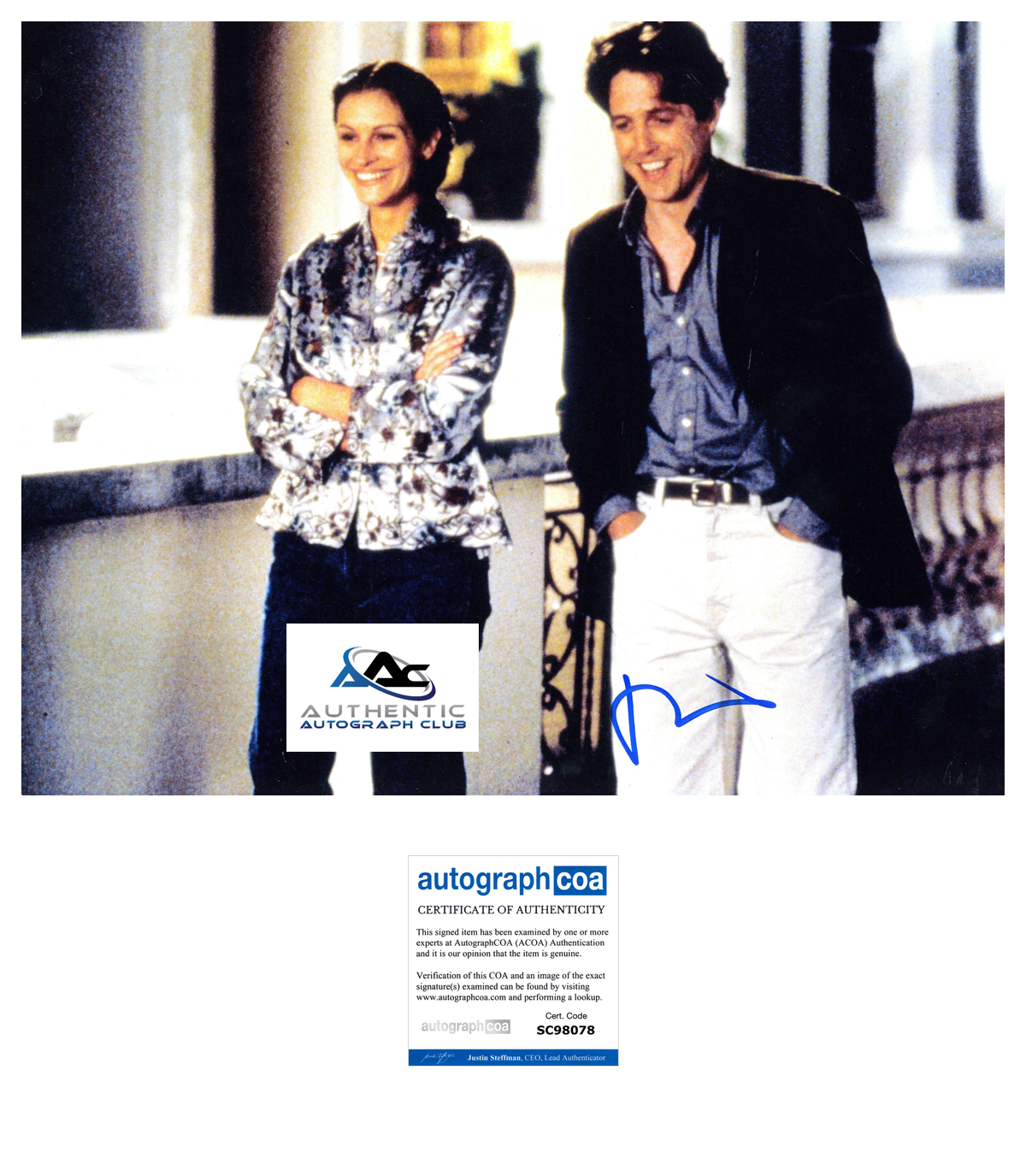 HUGH GRANT AUTOGRAPH SIGNED 11X14 PHOTO NOTTING HILL ACOA