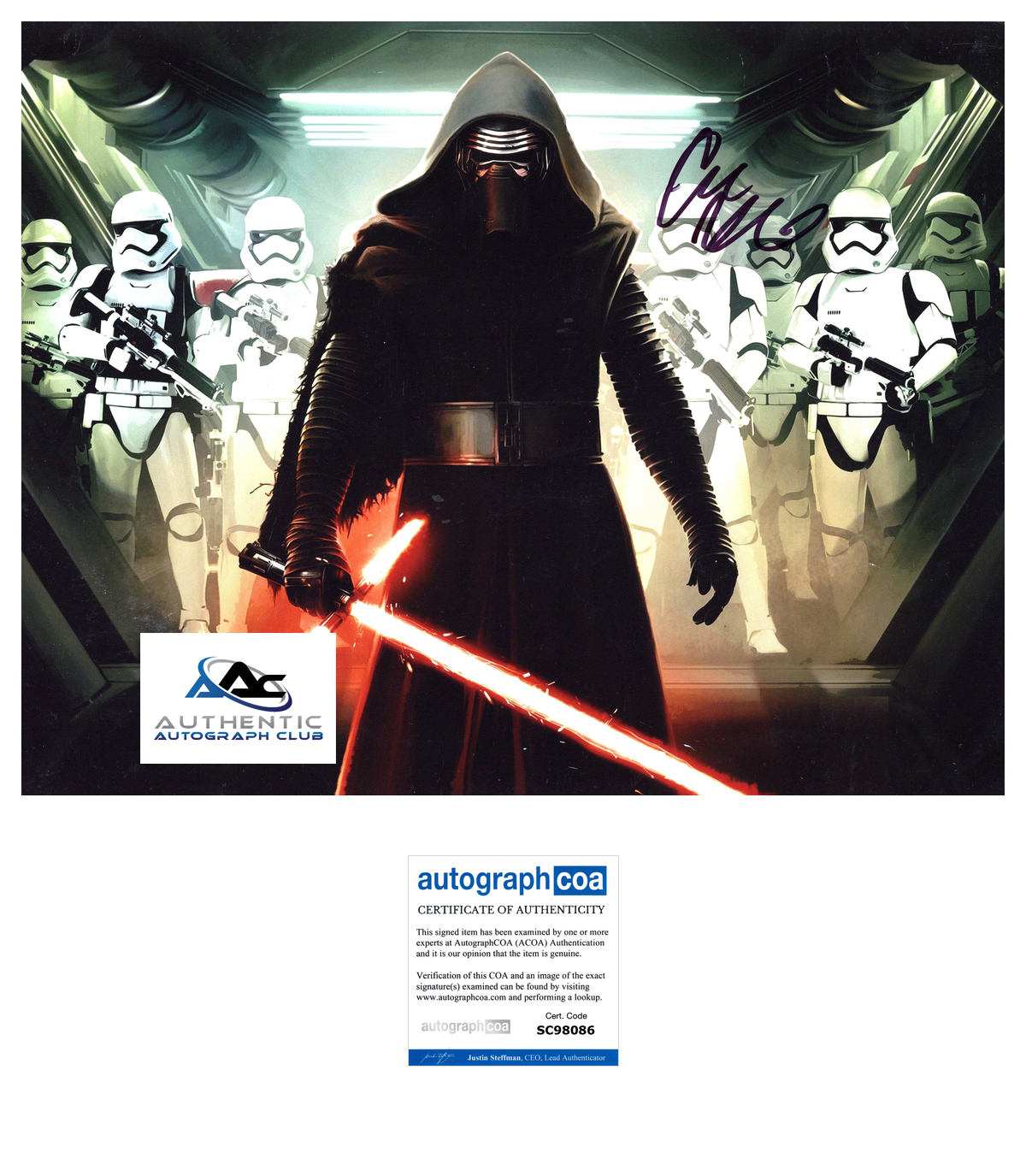 ADAM DRIVER AUTOGRAPH SIGNED 11x14 PHOTO STAR WARS KYLO REN ACOA