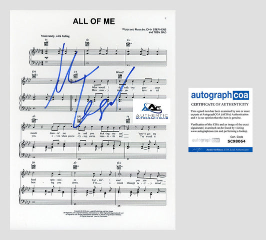 JOHN LEGEND AUTOGRAPH SIGNED ALL OF ME SHEET MUSIC ACOA