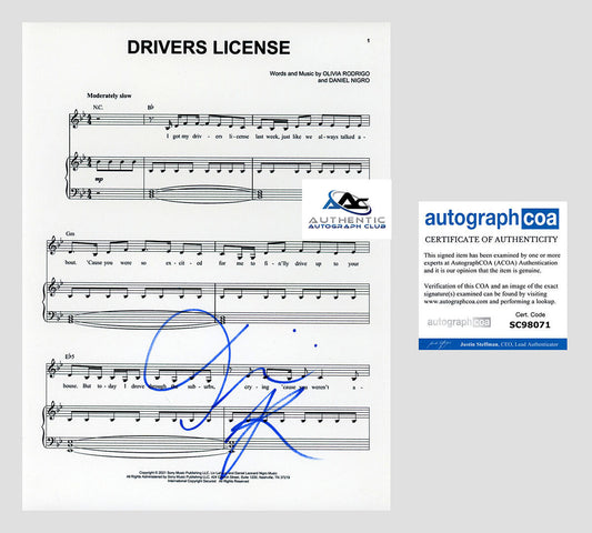 OLIVIA RODRIGO AUTOGRAPH SIGNED DRIVERS LICENSE SHEET MUSIC ACOA