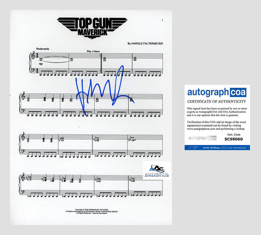 COMPOSER HANS ZIMMER AUTOGRAPH SIGNED TOP GUN MAVERICK SHEET MUSIC ACOA