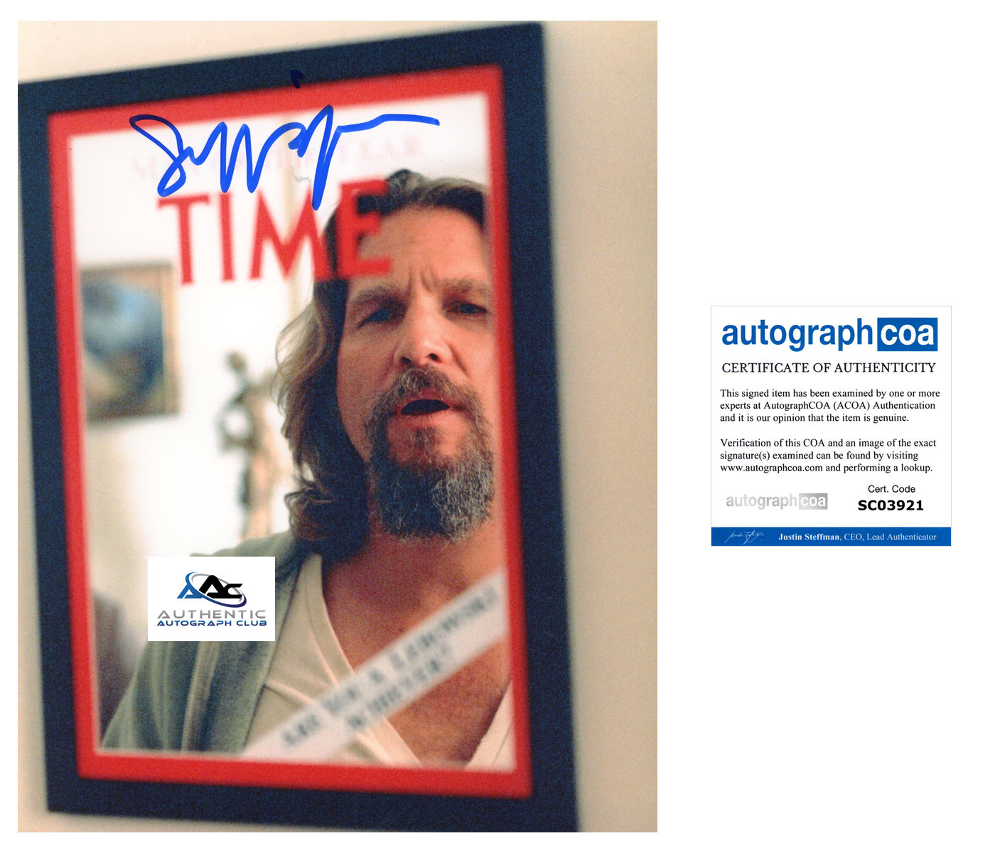 JEFF BRIDGES AUTOGRAPH SIGNED 8X10 PHOTO THE BIG LEBOWSKI ACOA