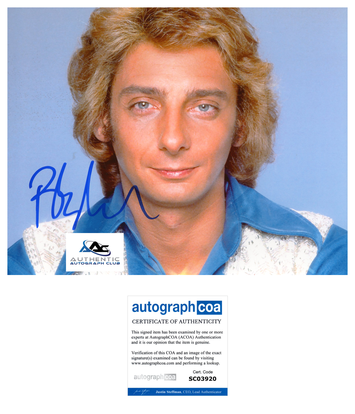 BARRY MANILOW AUTOGRAPH SIGNED 8X10 PHOTO ACOA