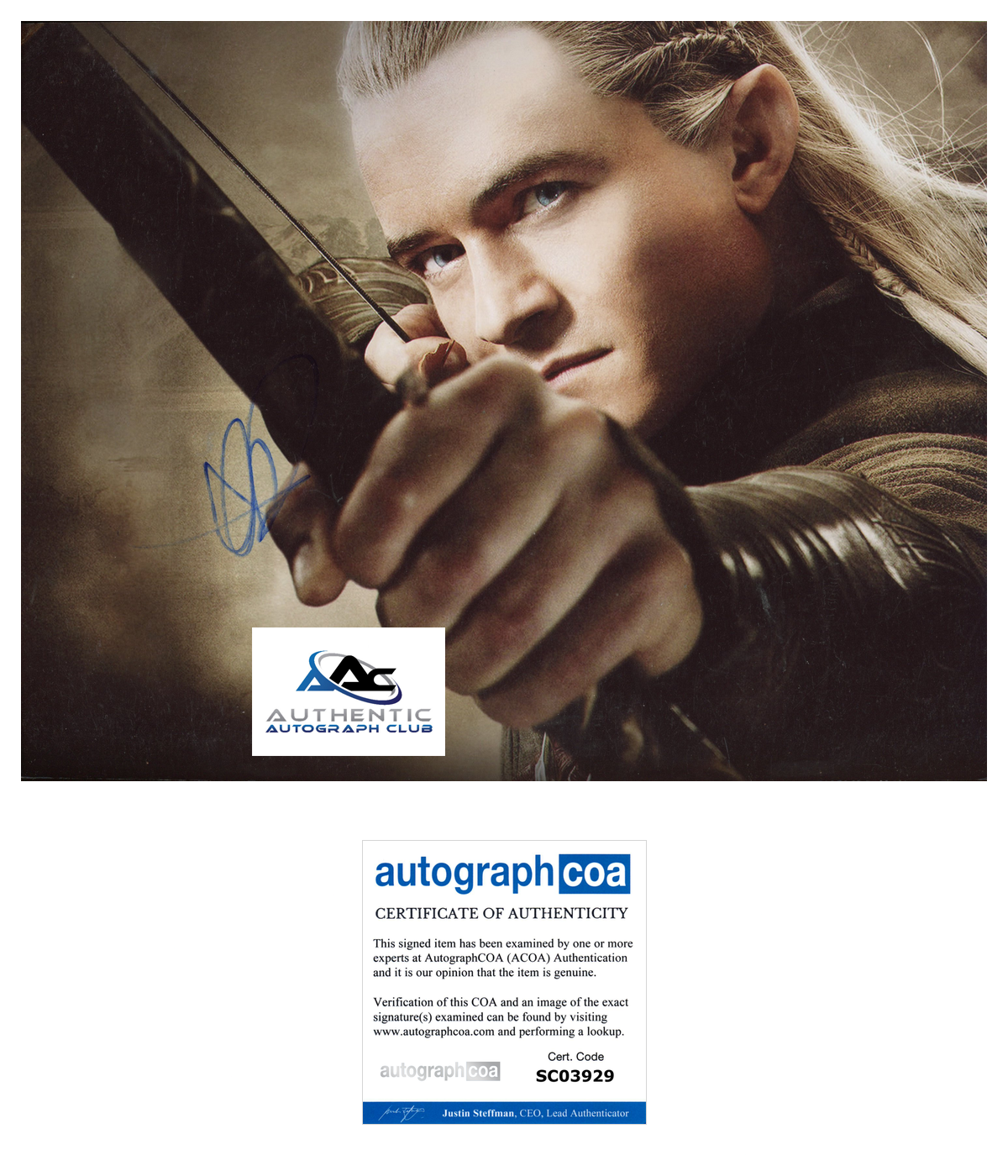 ORLANDO BLOOM AUTOGRAPH SIGNED 8X10 PHOTO LORD OF THE RINGS ACOA