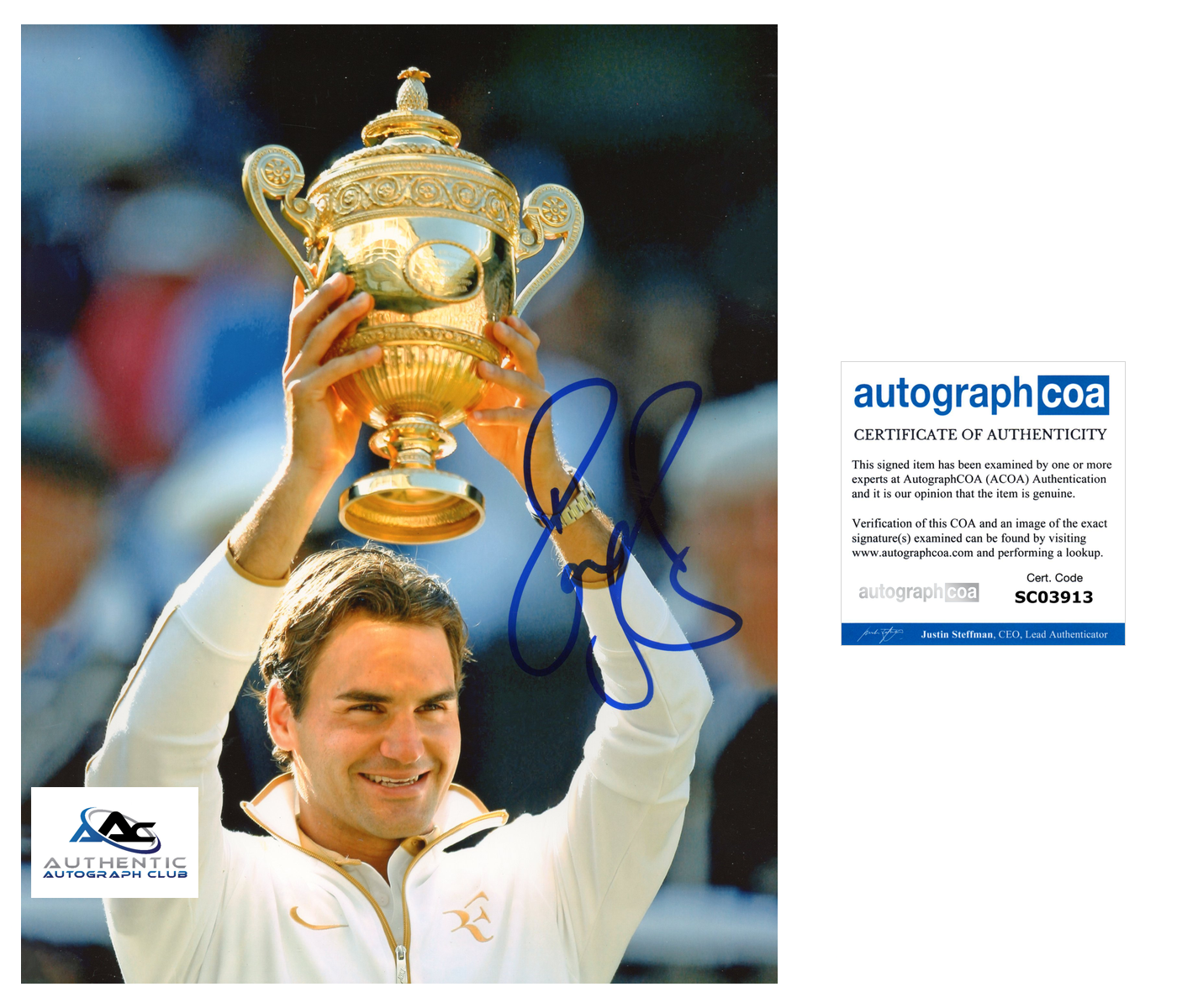 ROGER FEDERER AUTOGRAPH SIGNED 8x10 PHOTO TENNIS US OPEN FRENCH OPEN ACOA