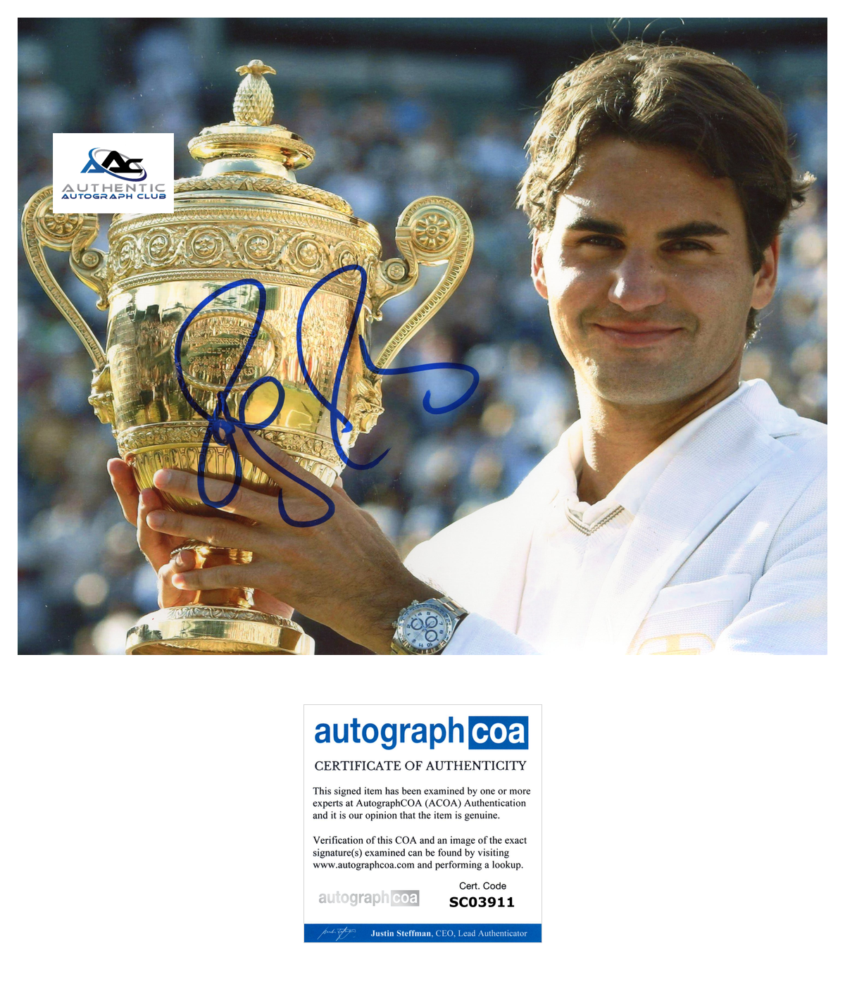 ROGER FEDERER AUTOGRAPH SIGNED 8x10 PHOTO TENNIS US OPEN FRENCH OPEN ACOA