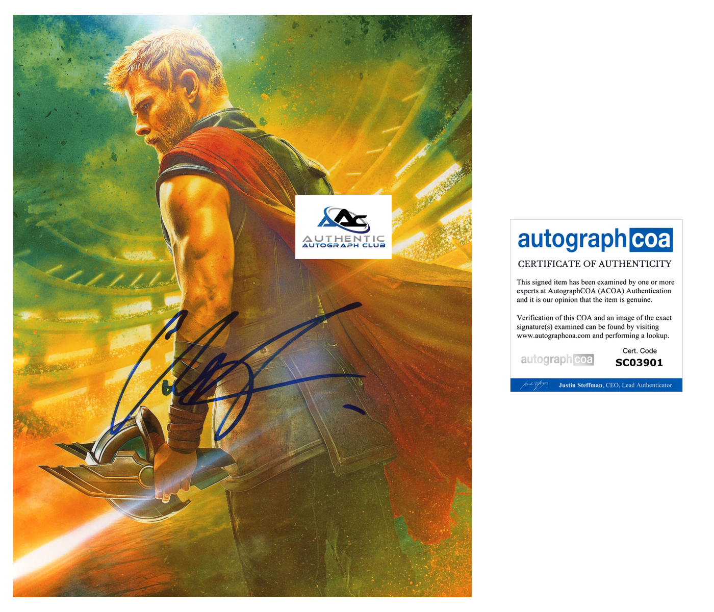 CHRIS HEMSWORTH AUTOGRAPH SIGNED 8x10 PHOTO THOR RAGNAROK MARVEL ACOA