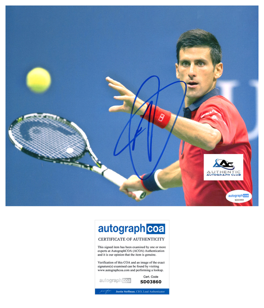 NOVAK DJOKOVIC AUTOGRAPH SIGNED 8X10 PHOTO US OPEN WIMBLEDON TENNIS CHAMPION ACOA