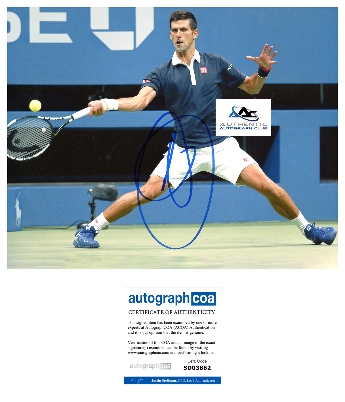 NOVAK DJOKOVIC AUTOGRAPH SIGNED 8X10 PHOTO US OPEN WIMBLEDON TENNIS CHAMPION ACOA