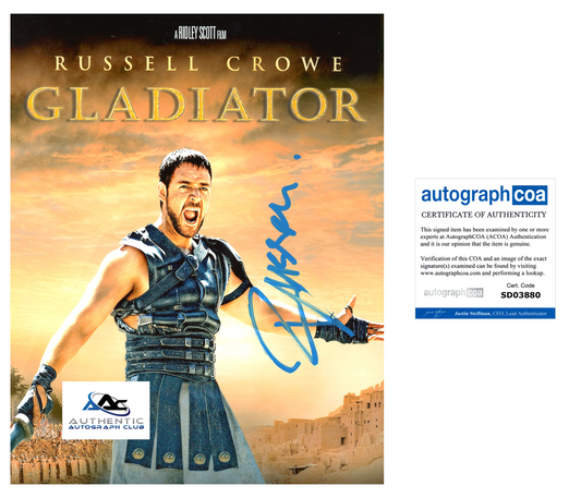 RUSSELL CROWE AUTOGRAPH SIGNED 8x10 PHOTO GLADIATOR ACOA