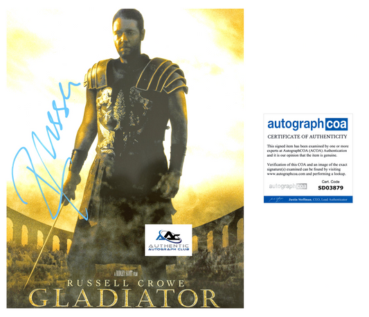 RUSSELL CROWE AUTOGRAPH SIGNED 8x10 PHOTO GLADIATOR ACOA