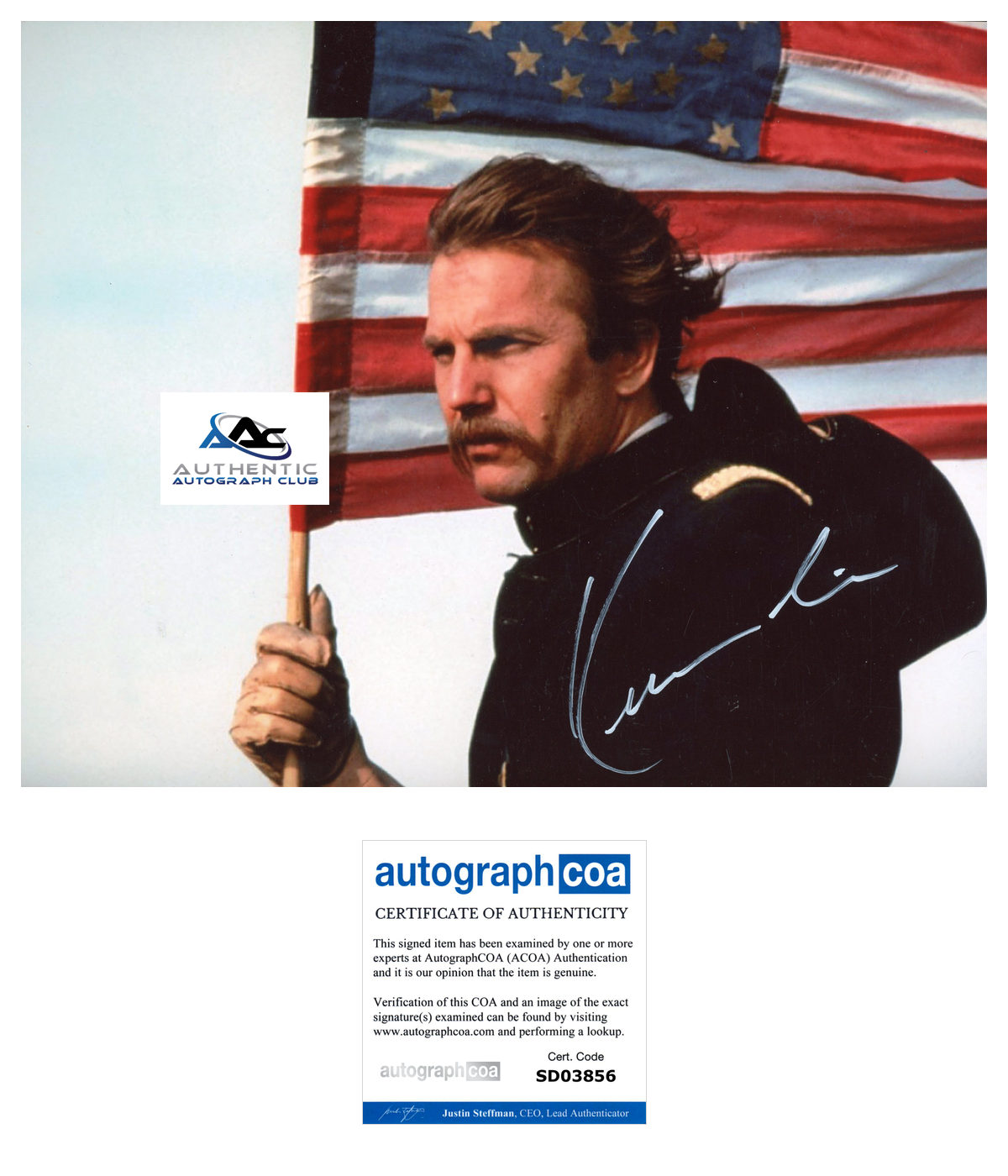 KEVIN COSTNER AUTOGRAPH SIGNED 8x10 PHOTO DANCES WITH WOLVES ACOA