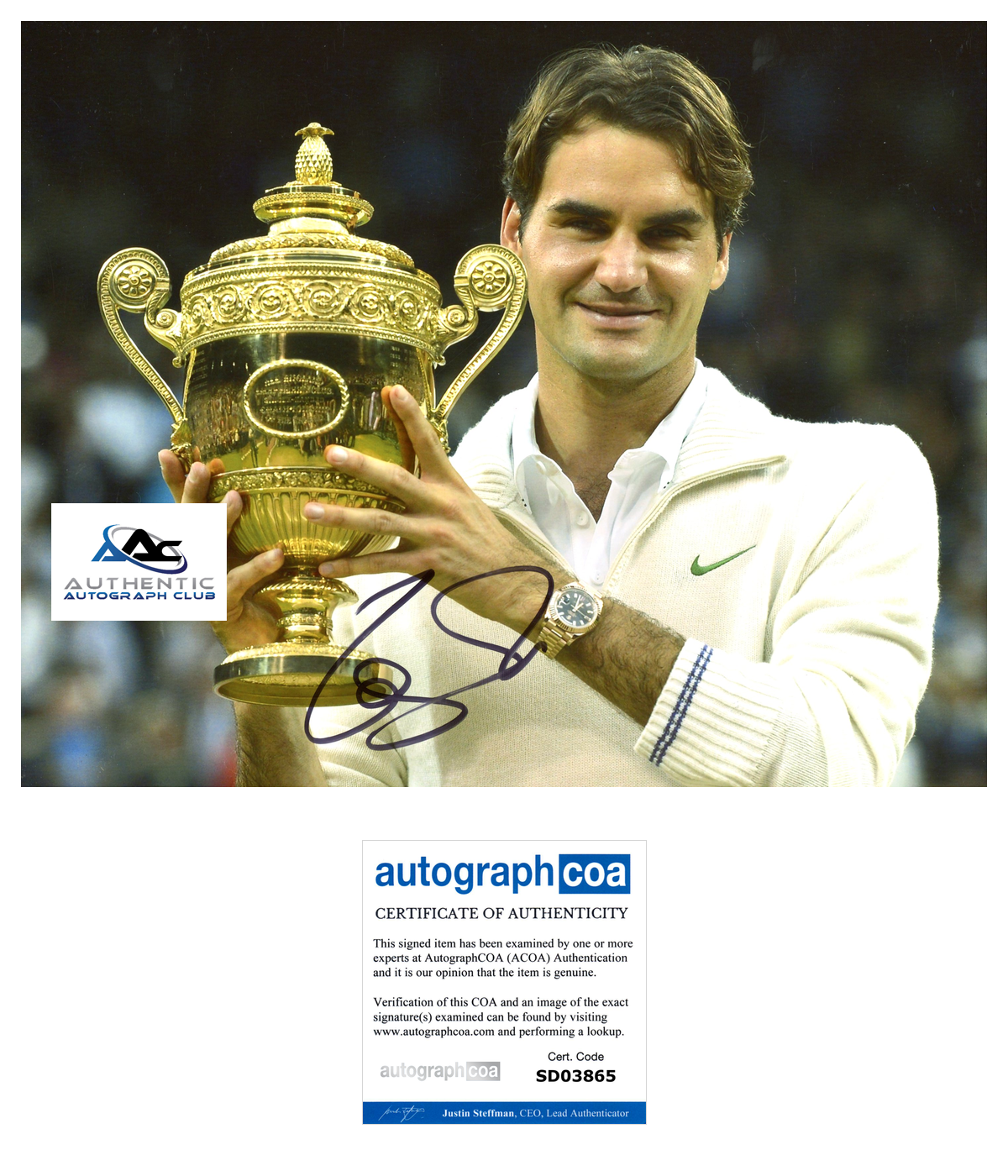 ROGER FEDERER AUTOGRAPH SIGNED 8x10 PHOTO TENNIS US OPEN FRENCH OPEN ACOA