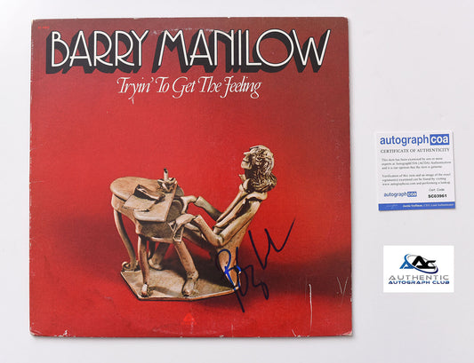 BARRY MANILOW AUTOGRAPH SIGNED TRYIN TO GET THE FEELING ALBUM VINYL RECORD ACOA