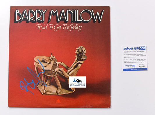 BARRY MANILOW AUTOGRAPH SIGNED TRYIN TO GET THE FEELING ALBUM VINYL RECORD ACOA