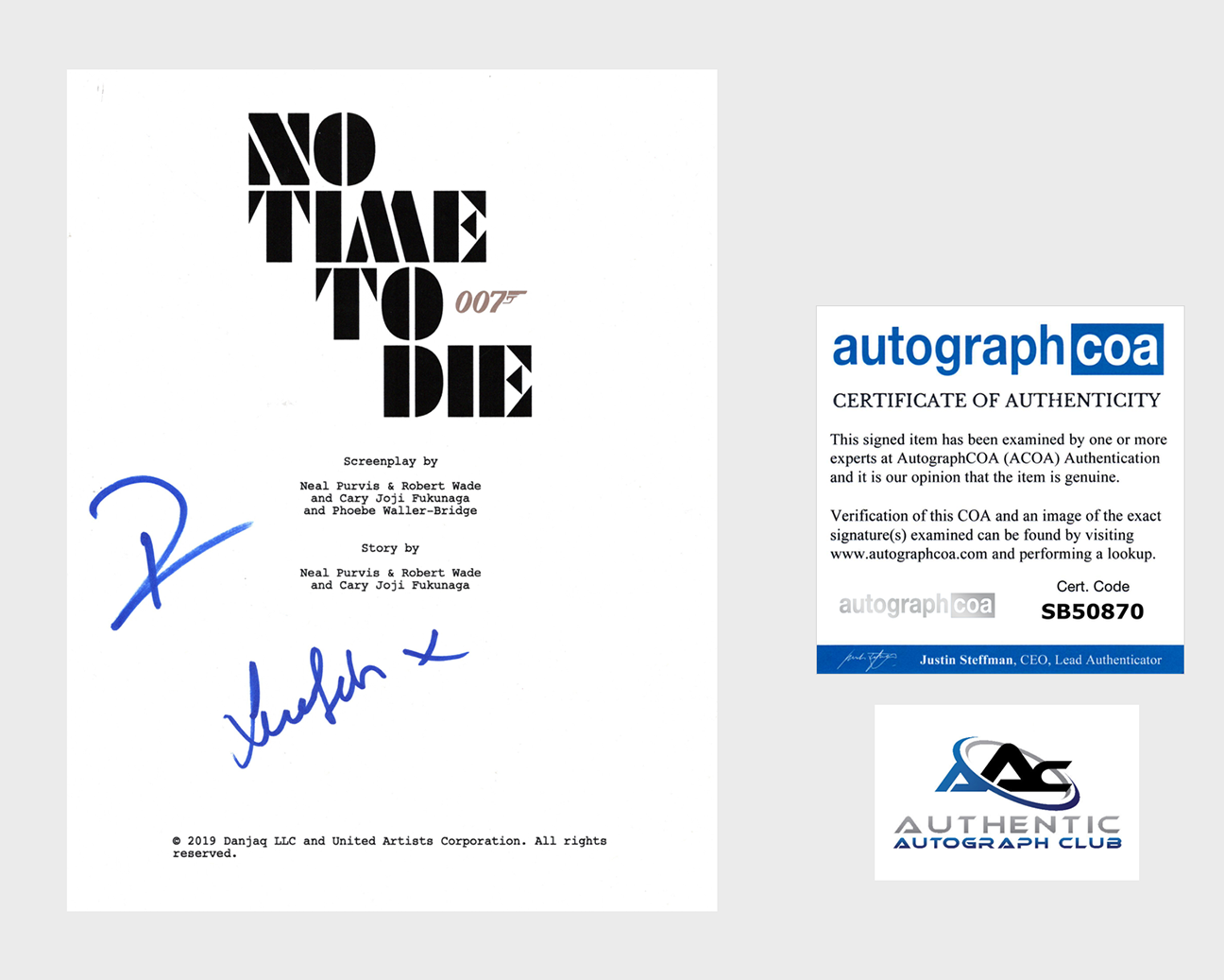 DANIEL CRAIG AND LEA SEYDOUX AUTOGRAPH SIGNED NO TIME TO DIE FULL SCRIPT ACOA