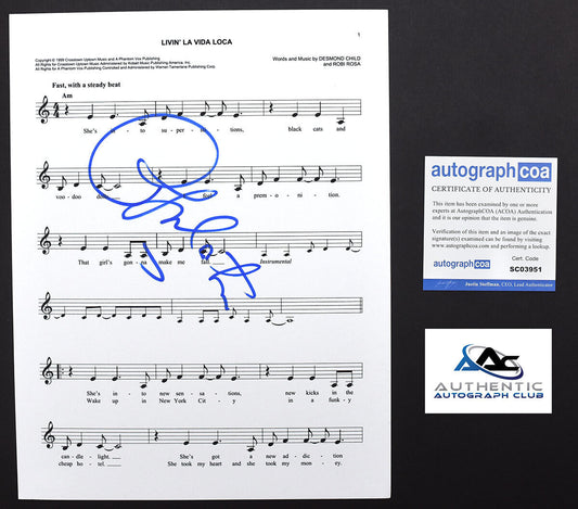 RICKY MARTIN AUTOGRAPH SIGNED SHEET MUSIC LIVIN LA VIDA LOCA ACOA