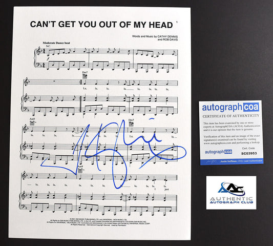 KYLIE MINOGUE AUTOGRAPH SIGNED SHEET MUSIC CAN'T GET YOU OUT OF MY HEAD ACOA