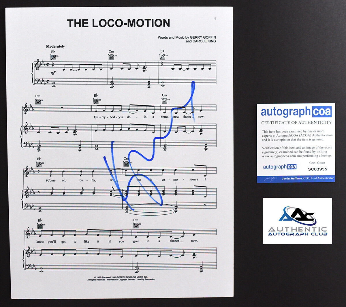 KYLIE MINOGUE AUTOGRAPH SIGNED SHEET MUSIC THE LOCO-MOTION ACOA