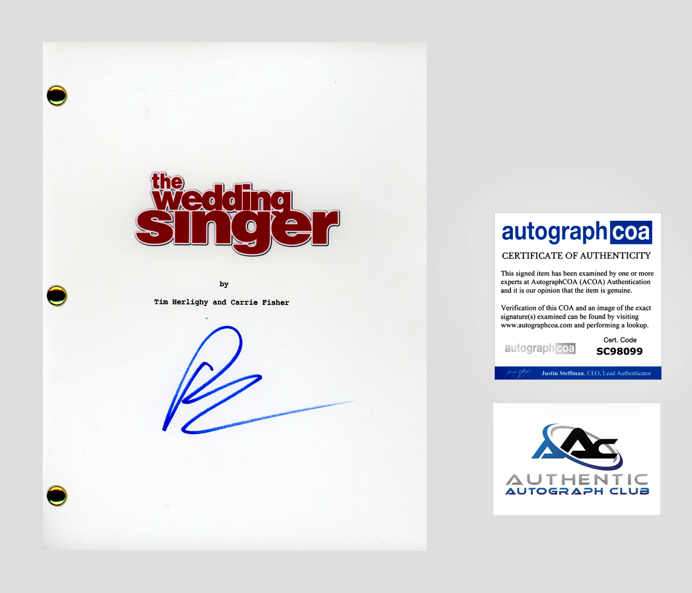 DREW BARRYMORE AUTOGRAPH SIGNED THE WEDDING SINGER FULL SCRIPT ACOA