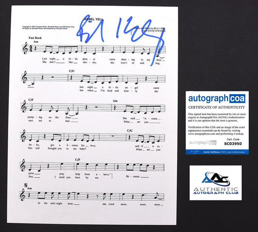 BILLY IDOL AUTOGRAPH SIGNED SHEET MUSIC REBEL YELL ACOA