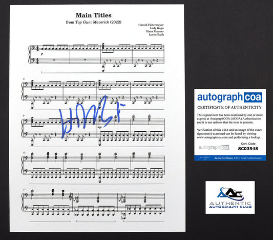 COMPOSER HANS ZIMMER AUTOGRAPH SIGNED TOP GUN MAVERICK SHEET MUSIC ACOA