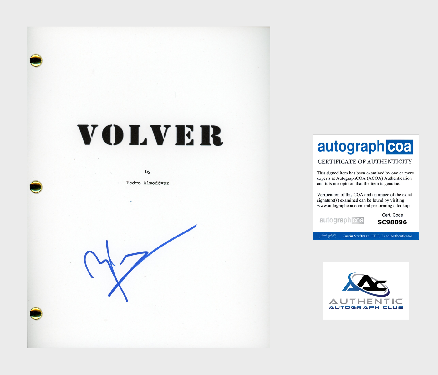 PENELOPE CRUZ AUTOGRAPH SIGNED VOLVER FULL SCRIPT ACOA