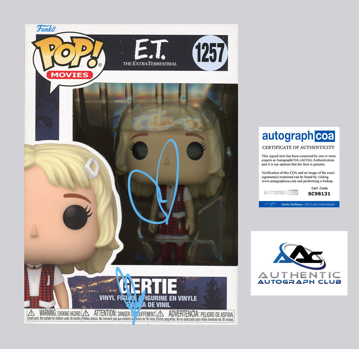 DREW BARRYMORE AUTOGRAPH SIGNED GERTIE E.T. ET FUNKO POP 1257 ACOA