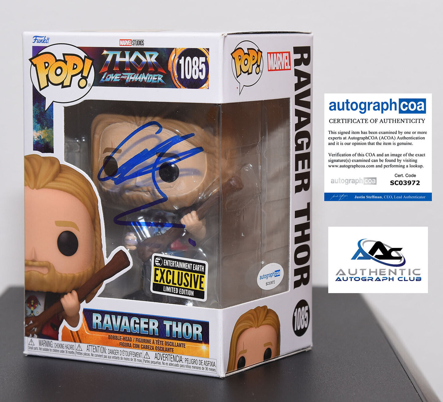 CHRIS HEMSWORTH AUTOGRAPH SIGNED FUNKO POP THOR RAGNAROK MARVEL AVENGERS ACOA