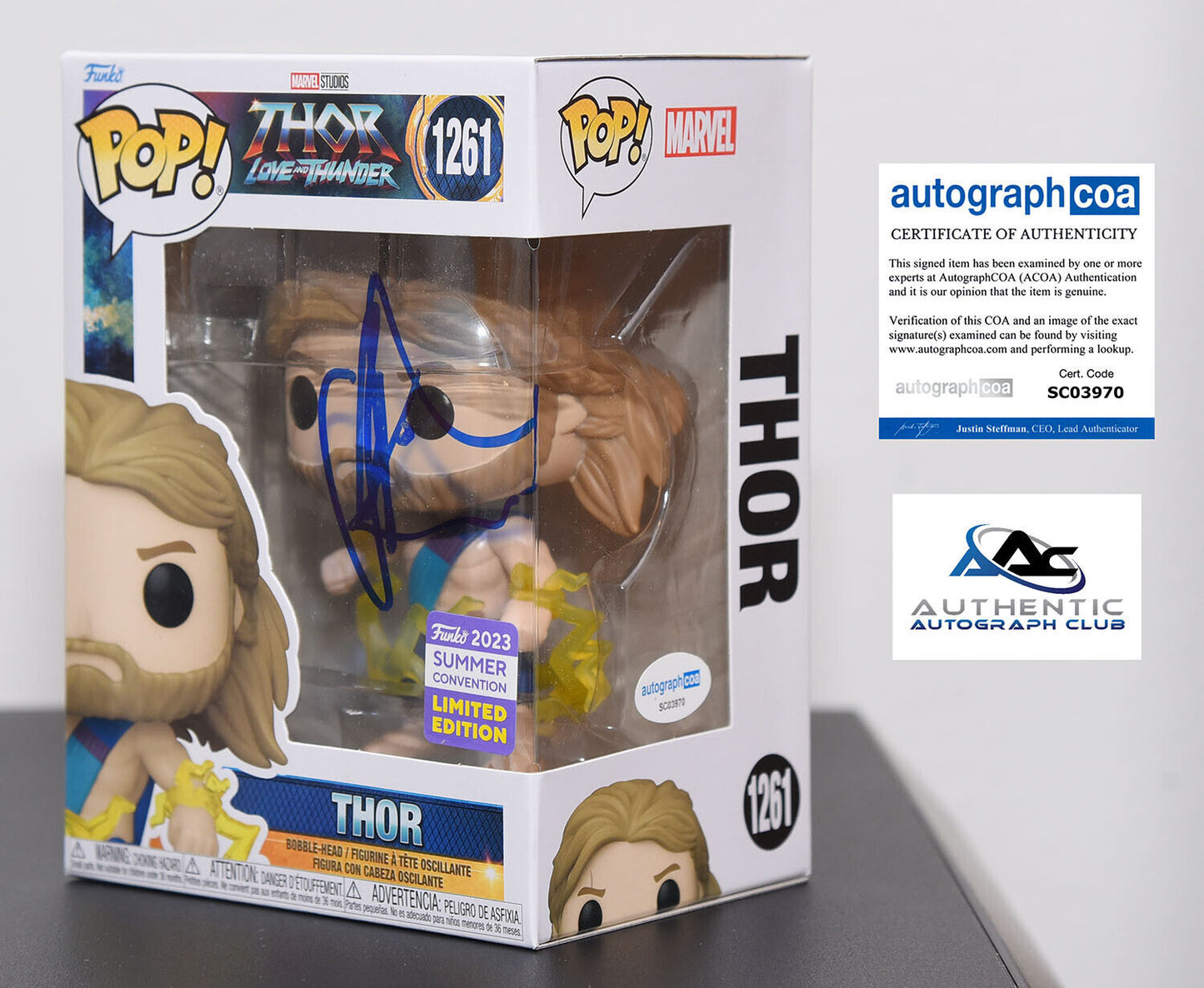 CHRIS HEMSWORTH AUTOGRAPH SIGNED FUNKO POP THOR RAGNAROK MARVEL AVENGERS ACOA