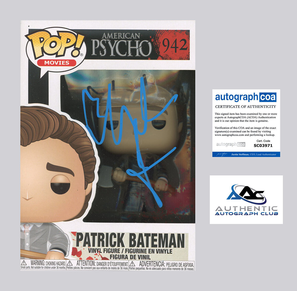 CHRISTIAN BALE AUTOGRAPH SIGNED AMERICAN PSYCHO FUNKO POP 942 ACOA