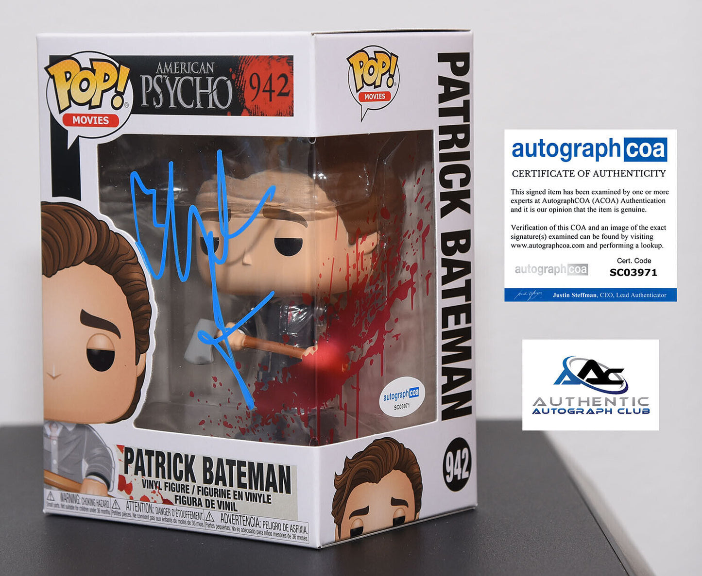 CHRISTIAN BALE AUTOGRAPH SIGNED AMERICAN PSYCHO FUNKO POP 942 ACOA