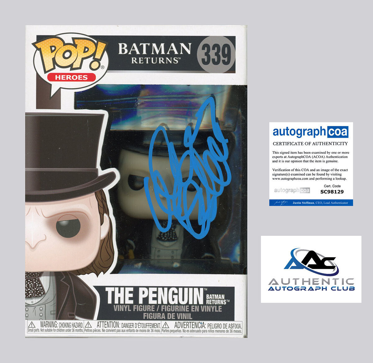 DANNY DEVITO AUTOGRAPH SIGNED THE PENGUIN BATMAN RETURNS FUNKO POP 339 ACOA