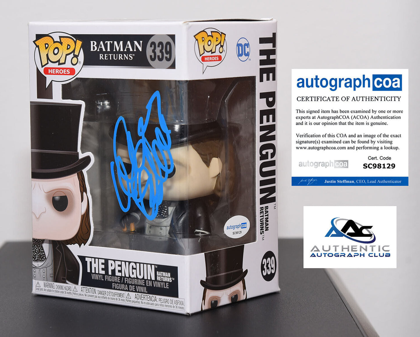 DANNY DEVITO AUTOGRAPH SIGNED THE PENGUIN BATMAN RETURNS FUNKO POP 339 ACOA