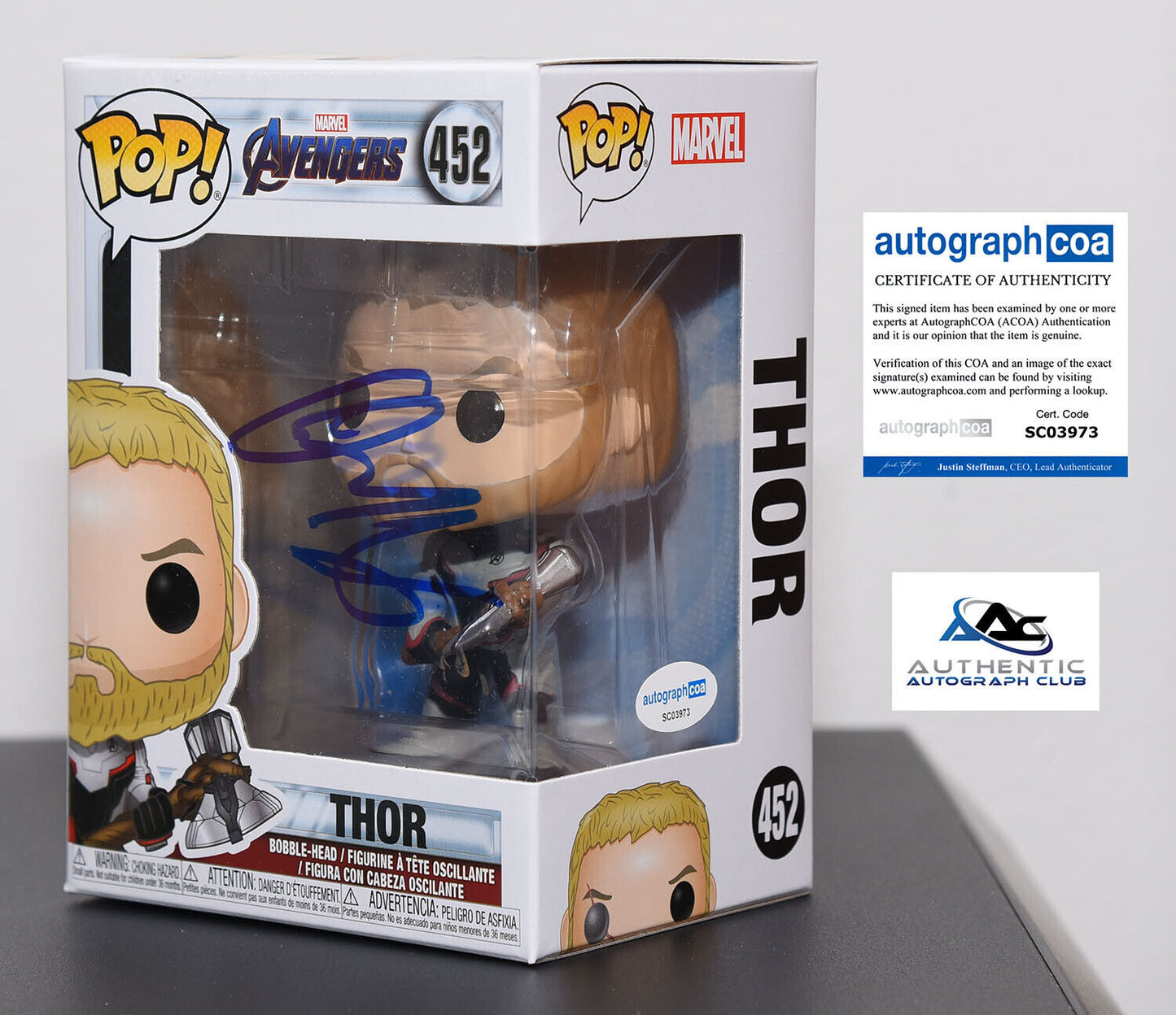 CHRIS HEMSWORTH AUTOGRAPH SIGNED FUNKO POP THOR RAGNAROK MARVEL AVENGERS ACOA