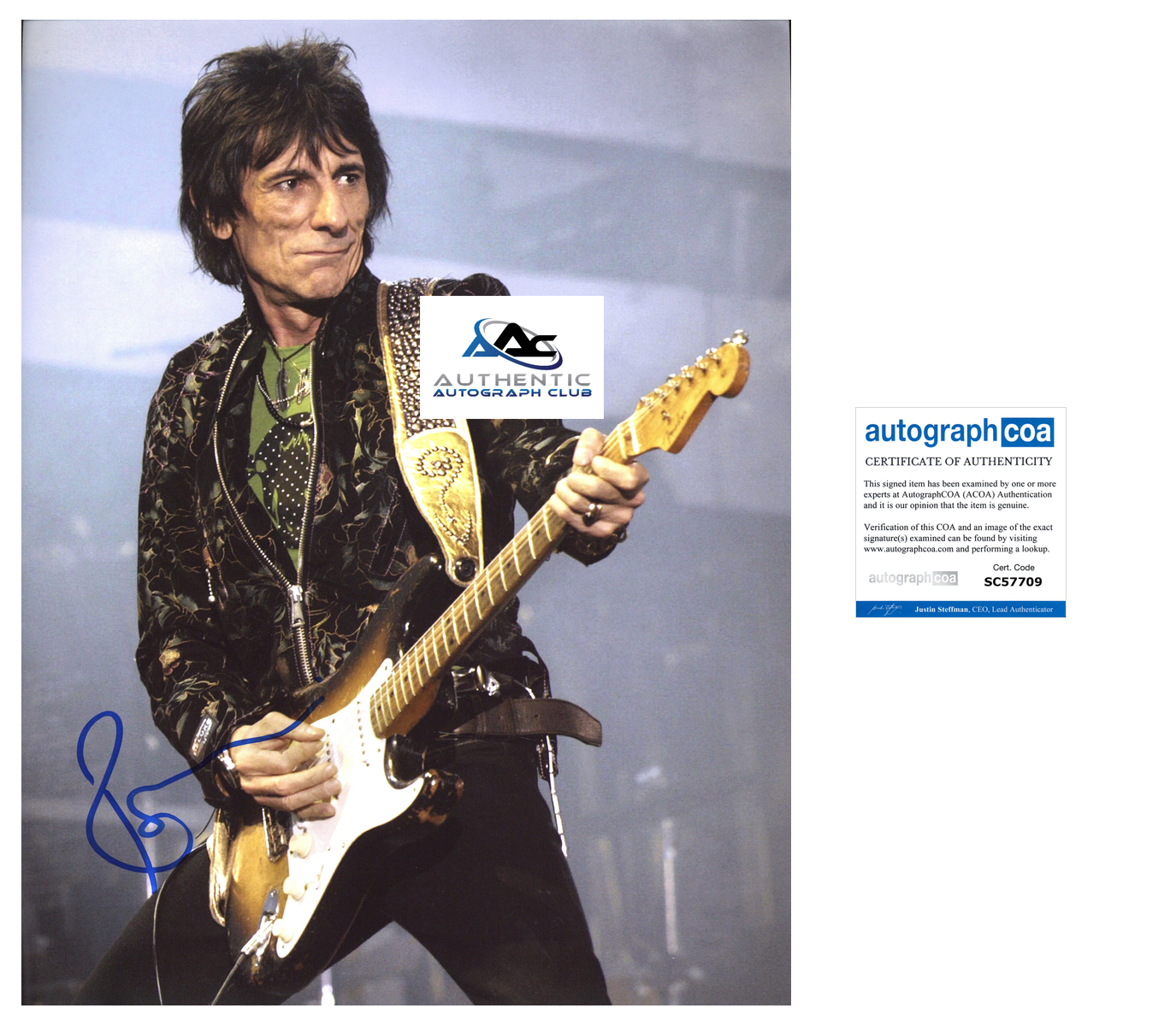 RONNIE WOODS AUTOGRAPH SIGNED 11x14 PHOTO ROLLING STONES ACOA