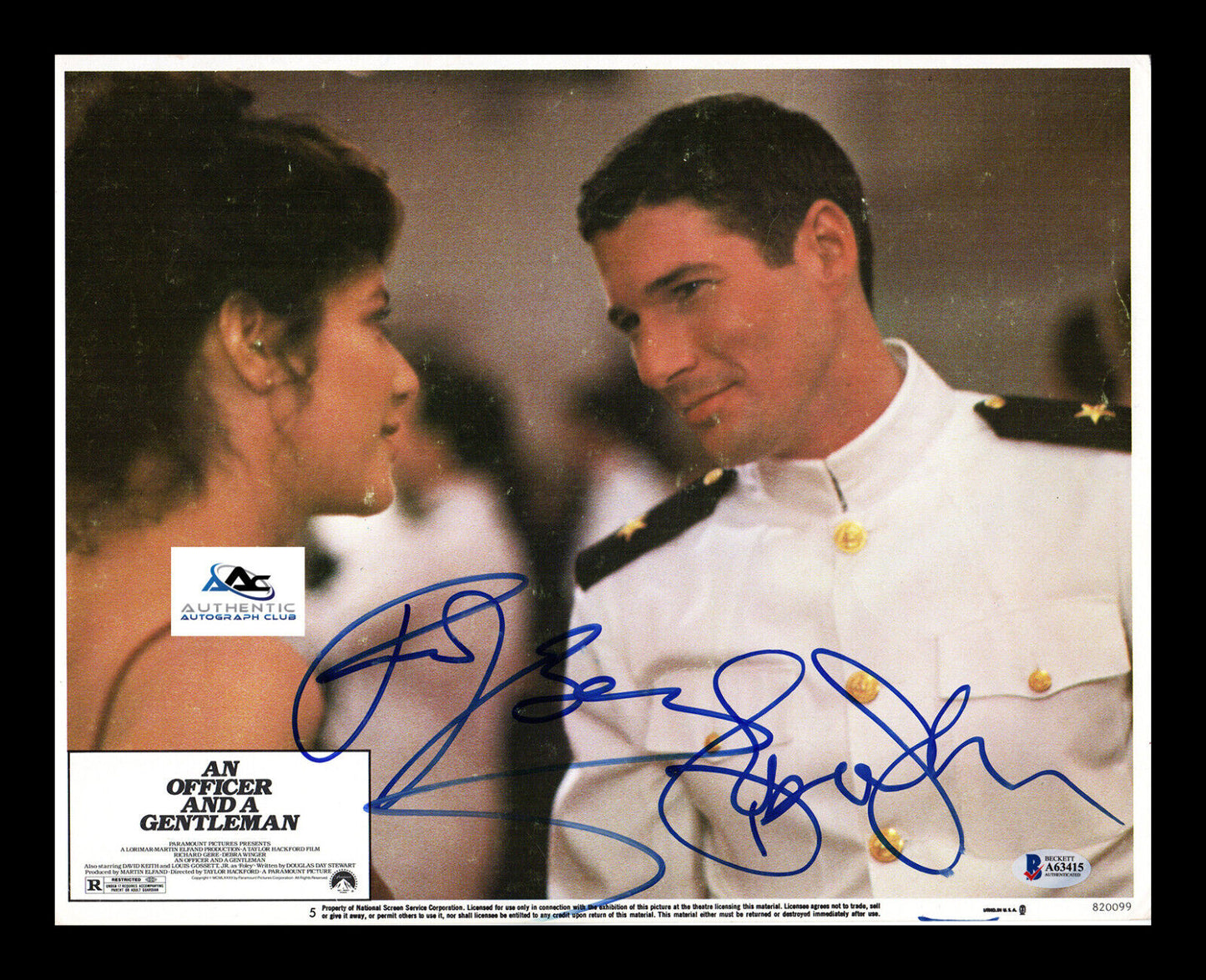 RICHARD GERE AND DEBRA WINGER AUTOGRAPH SIGNED 11X14 LOBBY CARD BECKETT BAS