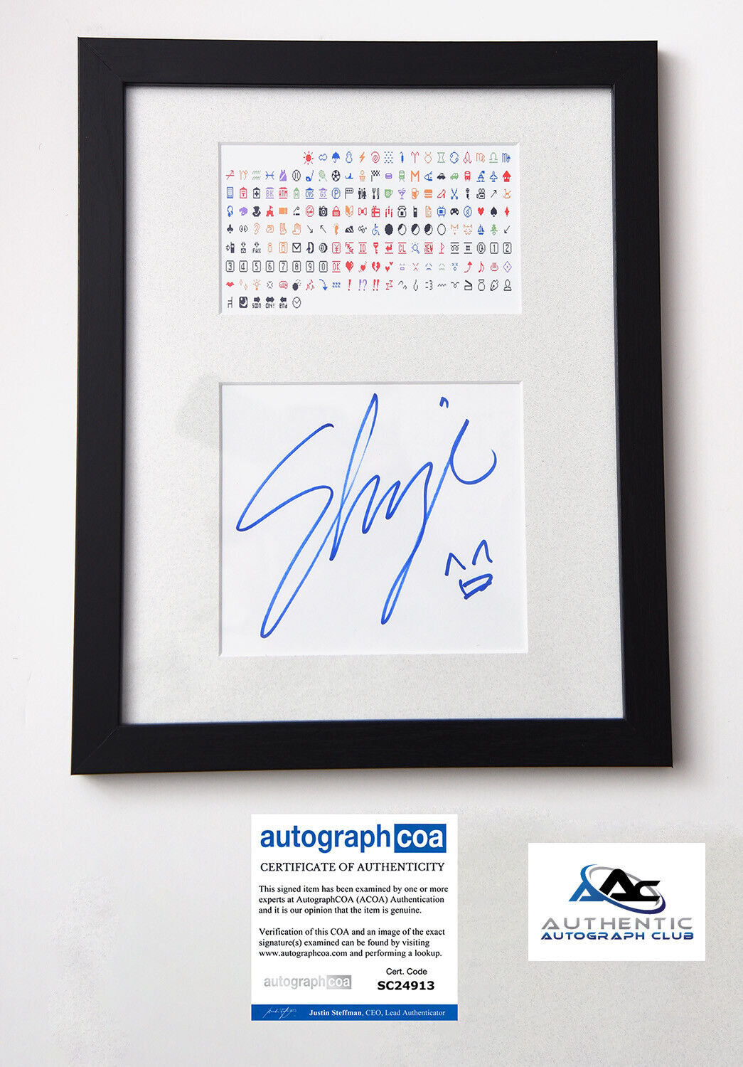 RARE SHIGETAKA KURITA AUTOGRAPH FRAMED CREATOR OF THE FIRST EMOJIS ACOA