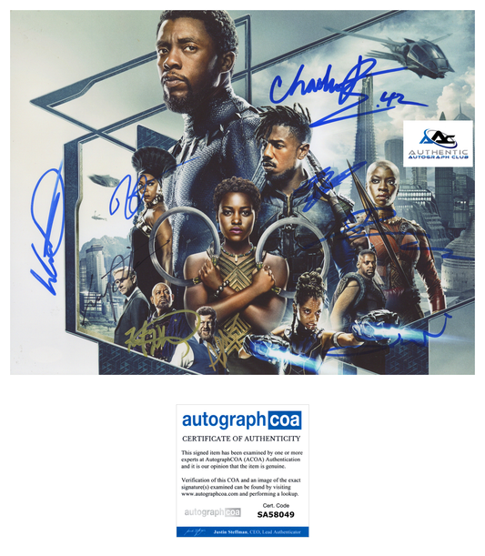 RARE CHADWICK BOSEMAN BLACK PANTHER CAST X9 AUTOGRAPH SIGNED 11x14 PHOTO ACOA