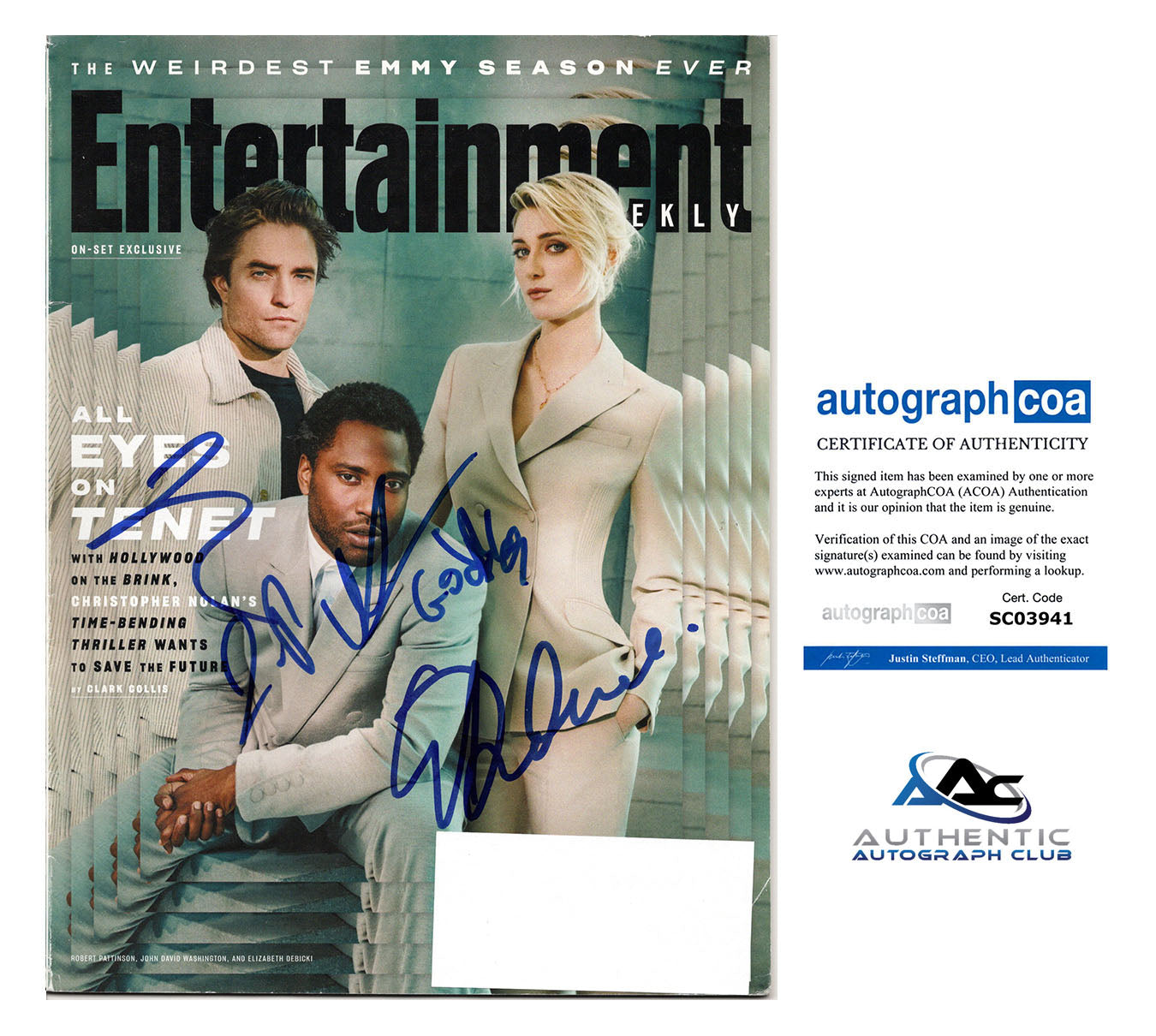 ROBERT PATTINSON, ELIZABETH DEBICKI JOHN DAVID WASHINGTON AUTOGRAPH SIGNED MAG