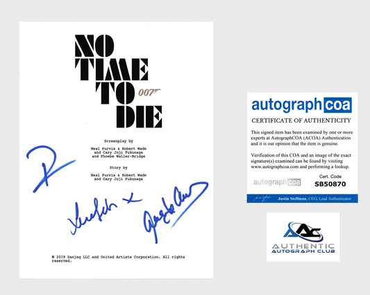 DANIEL CRAIG, ANA DE ARMAS LEA SEYDOUX AUTOGRAPH SIGNED NO TIME TO DIE FULL