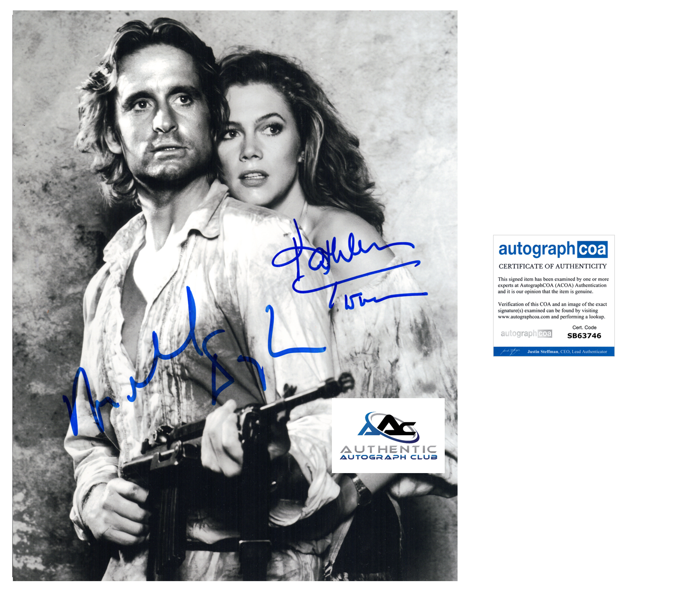 MICHAEL DOUGLAS AND KATHLEEN TURNER AUTOGRAPH SIGNED 11x14 PHOTO ACOA